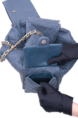 CHANEL 25 MEDIUM CANVAS QUILTED DARK BLUE