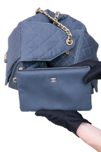 CHANEL 25 MEDIUM CANVAS QUILTED DARK BLUE