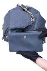 CHANEL 25 MEDIUM CANVAS QUILTED DARK BLUE