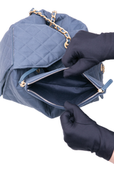 CHANEL 25 MEDIUM CANVAS QUILTED DARK BLUE
