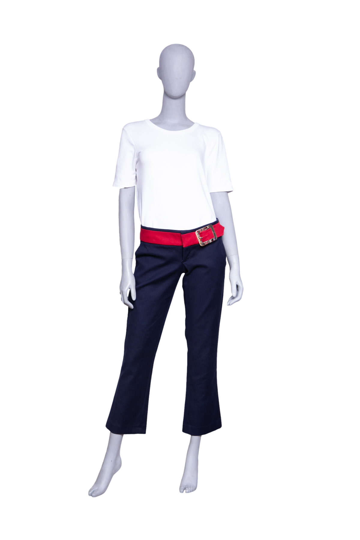GUCCI PANTS COTTON NAVY & RED W/BUCKLE BELT