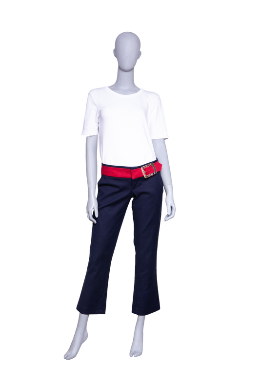 GUCCI PANTS COTTON NAVY & RED W/BUCKLE BELT