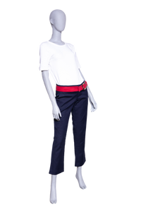 GUCCI PANTS COTTON NAVY & RED W/BUCKLE BELT