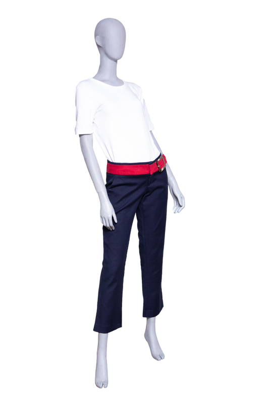 GUCCI PANTS COTTON NAVY & RED W/BUCKLE BELT