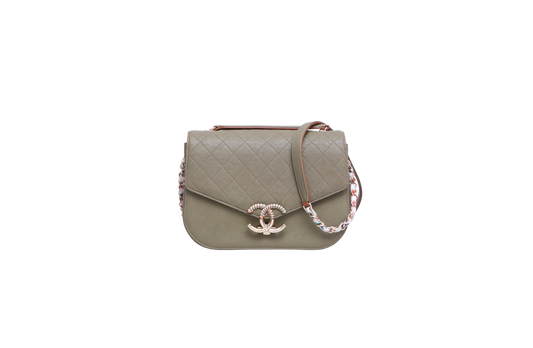 CHANEL PARIS-CUBA THREAD GREEN CAVIAR AROUND FLAP BAG MEDIUM
