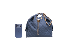 CHANEL 25 MEDIUM CANVAS QUILTED DARK BLUE