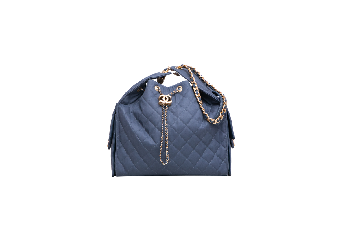 CHANEL 25 MEDIUM CANVAS QUILTED DARK BLUE