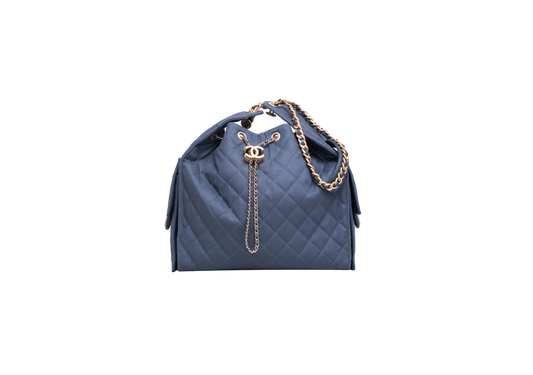 CHANEL 25 MEDIUM CANVAS QUILTED DARK BLUE
