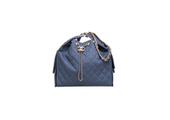 CHANEL 25 MEDIUM CANVAS QUILTED DARK BLUE