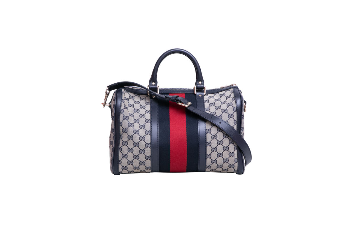 GUCCI BOSTON GG CANVAS VINTAGE WEB NAVY