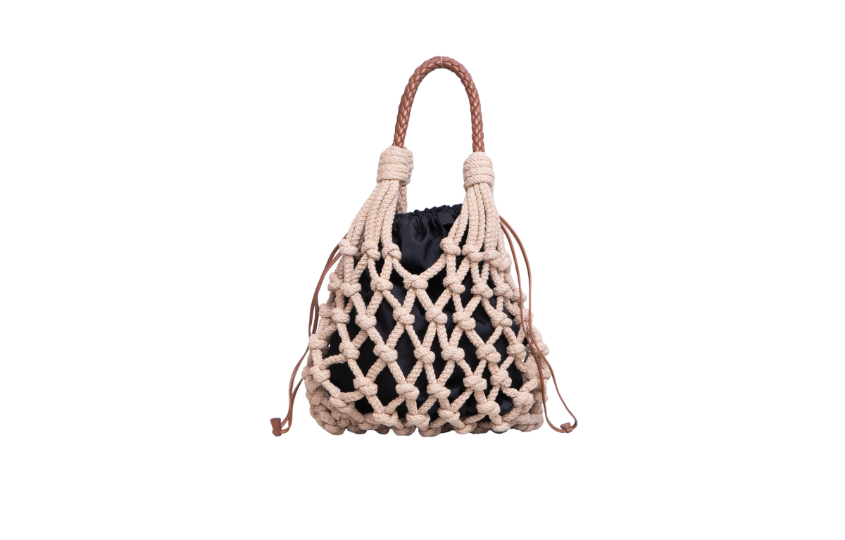 PRADA NOUÉ MEDIUM MACRAMÊ CORDA/COGNAC
