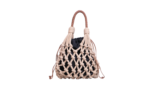 PRADA NOUÉ MEDIUM MACRAMÊ CORDA/COGNAC
