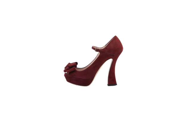 MIU MIU SALTO PEEP TOE VINHO SUEDE – Troca de Luxo