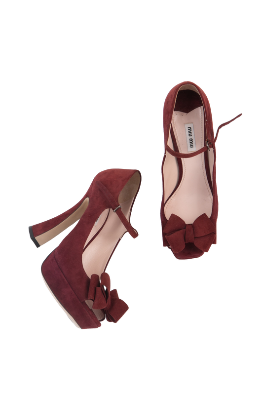 MIU MIU SALTO PEEP TOE VINHO SUEDE