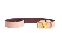 VALENTINO VLOGO BELT WITH REVERSIBLE BUCKLE BURGUNDY BLUSH