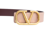 VALENTINO VLOGO BELT WITH REVERSIBLE BUCKLE BURGUNDY BLUSH