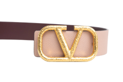 VALENTINO VLOGO BELT WITH REVERSIBLE BUCKLE BURGUNDY BLUSH