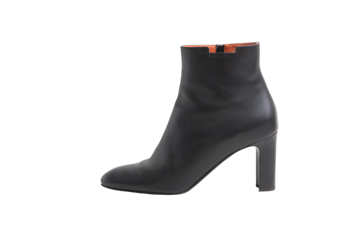 HERMÈS DEMARCHE BOOT BLACK HEELS VEAU - 37 BR
