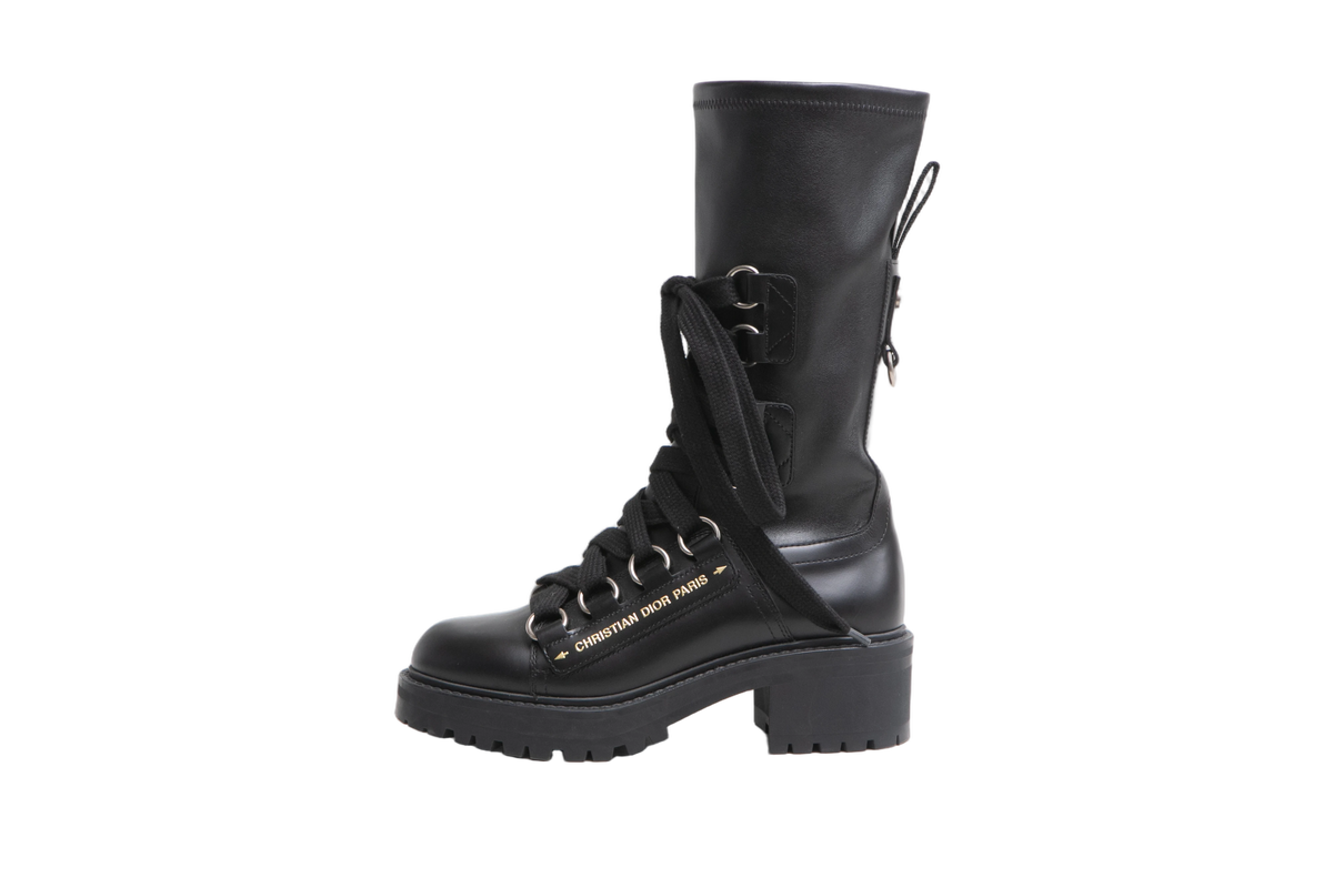 DIOR BOOTS D-FIGHT CALF-HIGH LEATHER BLACK - 34 BR