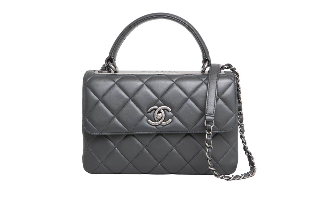 CHANEL TRENDY CC SMALL LAMBSKIN LEAD GRAY RUTHENIUM
