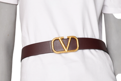 VALENTINO VLOGO BELT WITH REVERSIBLE BUCKLE BURGUNDY BLUSH