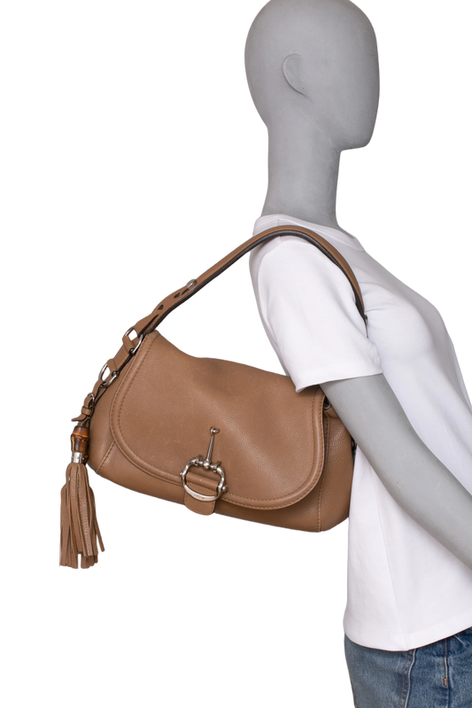 GUCCI TECHNO MEDIUM HORSEBIT BEIGE BAMBOO