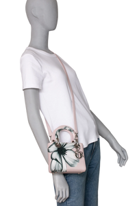 DIOR LADY DIOR MINI DEERSKIN FLORAL PRINTED PINK