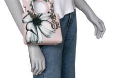 DIOR LADY DIOR MINI DEERSKIN FLORAL PRINTED PINK