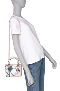DIOR LADY DIOR MINI DEERSKIN FLORAL PRINTED PINK