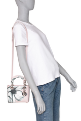 DIOR LADY DIOR MINI DEERSKIN FLORAL PRINTED PINK