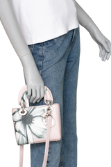 DIOR LADY DIOR MINI DEERSKIN FLORAL PRINTED PINK