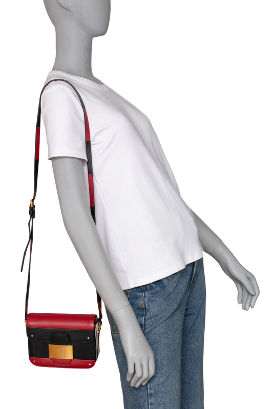 VALENTINO RIVET MINI COLORBLOCK BLACK/RED/OFF WHITE