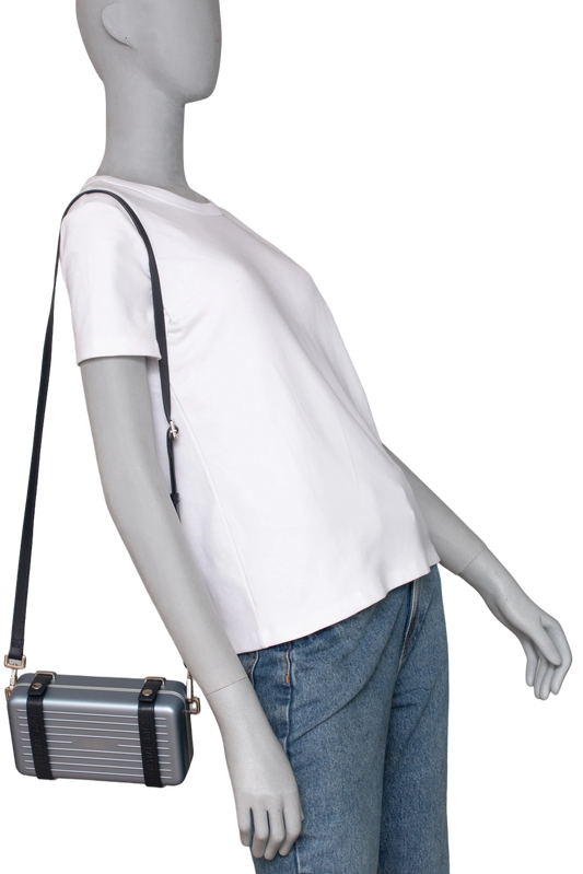 DIOR X RIMOWA ALUMINUM PERSONAL CLUTCH ON STRAP BLEU