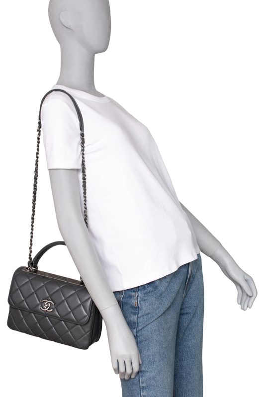 CHANEL TRENDY CC SMALL LAMBSKIN LEAD GRAY RUTHENIUM