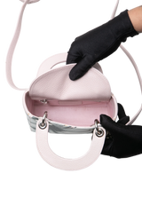 DIOR LADY DIOR MINI DEERSKIN FLORAL PRINTED PINK