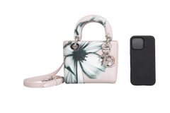 DIOR LADY DIOR MINI DEERSKIN FLORAL PRINTED PINK