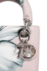 DIOR LADY DIOR MINI DEERSKIN FLORAL PRINTED PINK