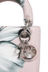 DIOR LADY DIOR MINI DEERSKIN FLORAL PRINTED PINK