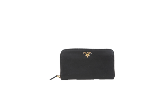 PRADA WALLET LONG ZIPPER SAFFIANO BLACK