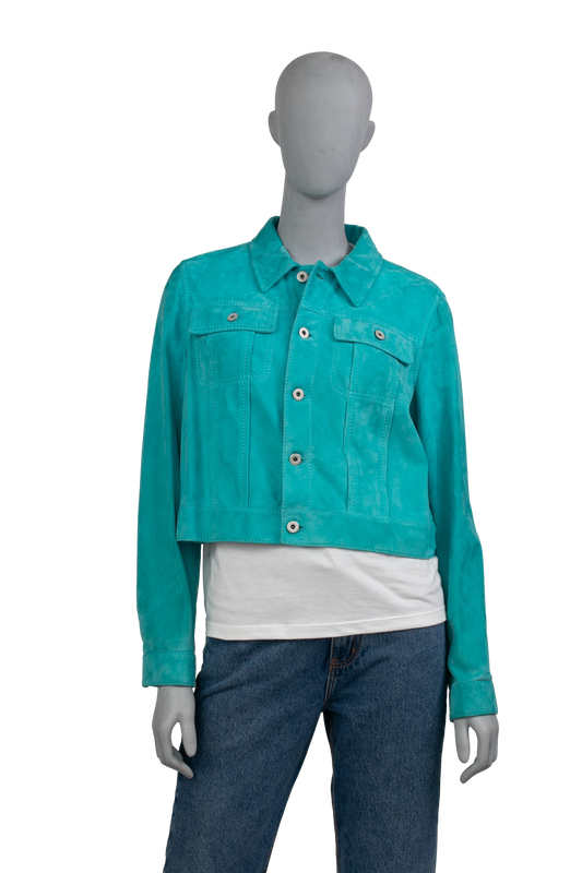 RALPH LAUREN JACKET CROPPED TURQUOISE SUEDE