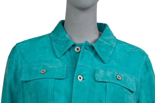 RALPH LAUREN JACKET CROPPED TURQUOISE SUEDE