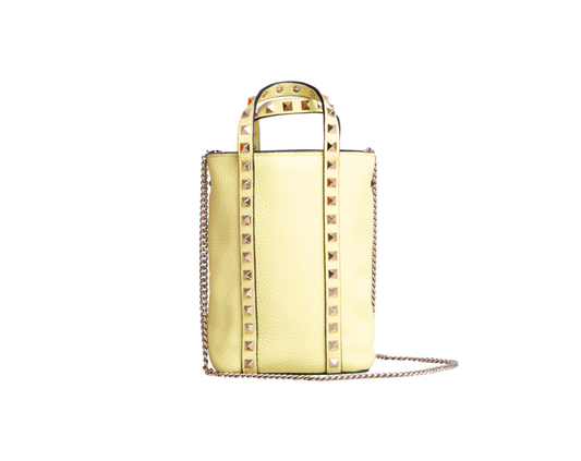 VALENTINO ROCKSTUD MINI TOTE BAG IN GRAINED LEATHER YELLOW LIME