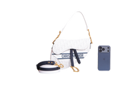 DIOR SADDLE PERFORATED OBLIQUE EMBOSSED CALFSKIN WHITE/NAVY