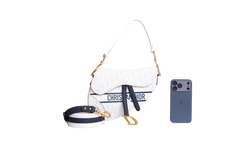 DIOR SADDLE PERFORATED OBLIQUE EMBOSSED CALFSKIN WHITE/NAVY