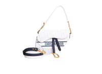 DIOR SADDLE PERFORATED OBLIQUE EMBOSSED CALFSKIN WHITE/NAVY