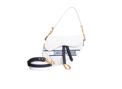 DIOR SADDLE PERFORATED OBLIQUE EMBOSSED CALFSKIN WHITE/NAVY