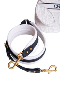 DIOR SADDLE PERFORATED OBLIQUE EMBOSSED CALFSKIN WHITE/NAVY