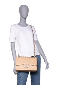 CHANEL CLASSIC DOUBLE FLAP JUMBO CAVIAR BEIGE - SILVER HDWR