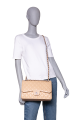 CHANEL CLASSIC DOUBLE FLAP JUMBO CAVIAR BEIGE - SILVER HDWR