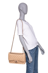 CHANEL CLASSIC DOUBLE FLAP JUMBO CAVIAR BEIGE - SILVER HDWR